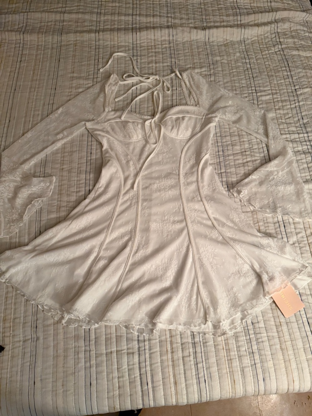 SHEIN Ivory Floral Lace Bustier Dress with Tie Front - Picture 6 of 13